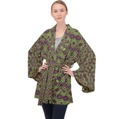 Woodsy Spring Long Sleeve Velvet Kimono  by LW323