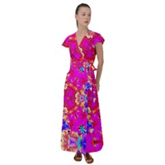 Pink Beauty Flutter Sleeve Maxi Dress by LW323