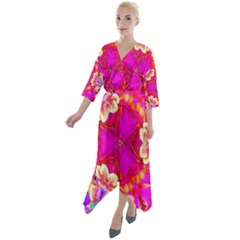 Pink Beauty Quarter Sleeve Wrap Front Maxi Dress by LW323