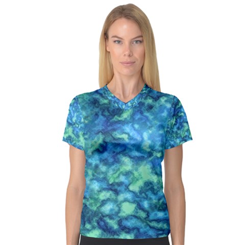 Deep Blues V-neck Sport Mesh Tee by AlkaravanCreations