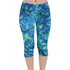 Deep Blues Velvet Capri Leggings  by AlkaravanCreations