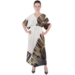 Vintage Banana Leaves V-neck Boho Style Maxi Dress by goljakoff