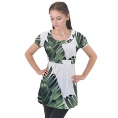 Banana Leaves Puff Sleeve Tunic Top by goljakoff