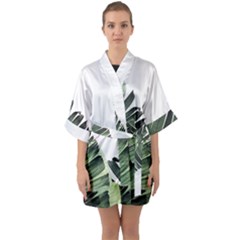 Banana Leaves Half Sleeve Satin Kimono  by goljakoff