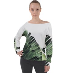 Banana Leaves Off Shoulder Long Sleeve Velour Top by goljakoff