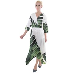 Banana Leaves Quarter Sleeve Wrap Front Maxi Dress by goljakoff