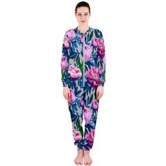 Pink Peonies Watercolor Onepiece Jumpsuit (ladies)  by SychEva