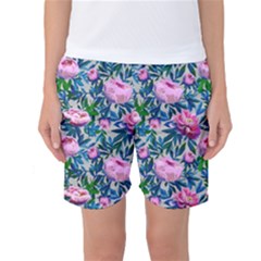 Pink Peonies Watercolor Women s Basketball Shorts by SychEva