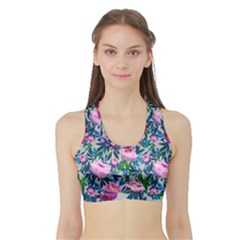 Pink Peonies Watercolor Sports Bra With Border by SychEva