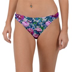 Pink Peonies Watercolor Band Bikini Bottom by SychEva