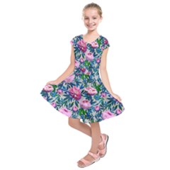 Pink Peonies Watercolor Kids  Short Sleeve Dress by SychEva