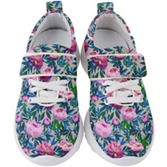 Pink Peonies Watercolor Kids  Velcro Strap Shoes by SychEva