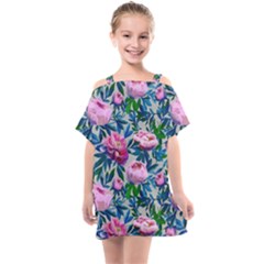 Pink Peonies Watercolor Kids  One Piece Chiffon Dress by SychEva