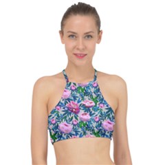 Pink Peonies Watercolor Racer Front Bikini Top by SychEva