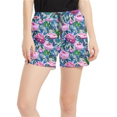 Pink Peonies Watercolor Runner Shorts by SychEva