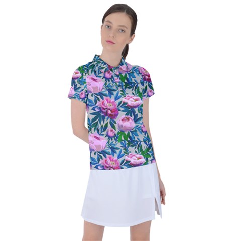 Pink Peonies Watercolor Women s Polo Tee by SychEva