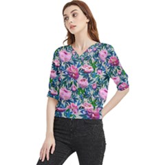 Pink Peonies Watercolor Quarter Sleeve Blouse