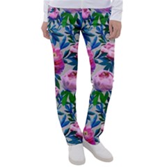 Pink Peonies Watercolor Women s Casual Pants by SychEva