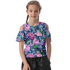 Pink Peonies Watercolor Kids  Butterfly Cutout Tee by SychEva