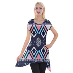 Gypsy-pattern Short Sleeve Side Drop Tunic by PollyParadise