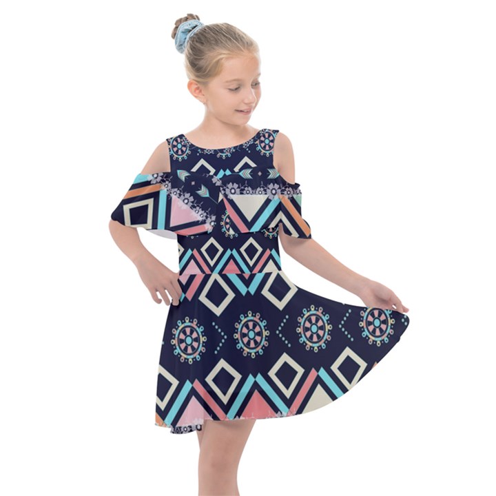 Gypsy-pattern Kids  Shoulder Cutout Chiffon Dress