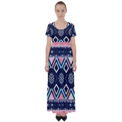 Gypsy-pattern High Waist Short Sleeve Maxi Dress by PollyParadise