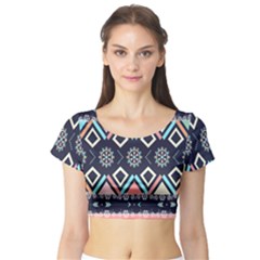 Gypsy-pattern Short Sleeve Crop Top by PollyParadise