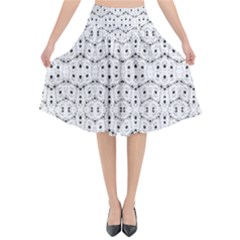 Modern Geometric Black And White Print Pattern Flared Midi Skirt by dflcprintsclothing