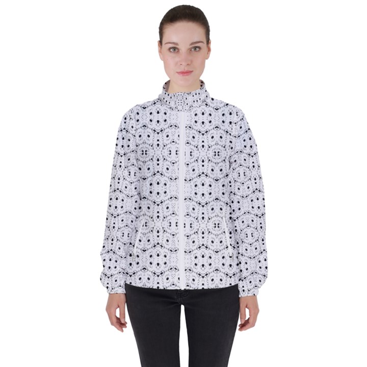 Modern Geometric Black And White Print Pattern Women s High Neck Windbreaker