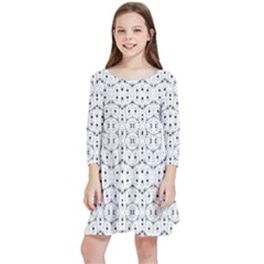 Modern Geometric Black And White Print Pattern Kids  Quarter Sleeve Skater Dress by dflcprintsclothing