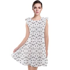 Modern Geometric Black And White Print Pattern Tie Up Tunic Dress