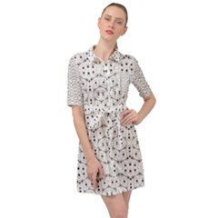 Modern Geometric Black And White Print Pattern Belted Shirt Dress by dflcprintsclothing