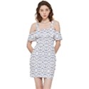 Modern Geometric Black And White Print Pattern Shoulder Frill Bodycon Summer Dress View3