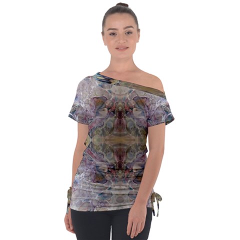 Marbling Ornate Off Shoulder Tie-up Tee by kaleidomarblingart