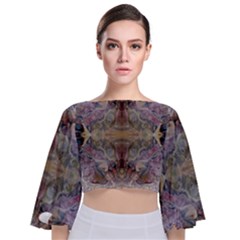 Marbling Ornate Tie Back Butterfly Sleeve Chiffon Top by kaleidomarblingart