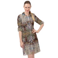 Marbling Ornate Long Sleeve Mini Shirt Dress