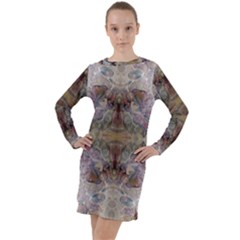 Marbling Ornate Long Sleeve Hoodie Dress