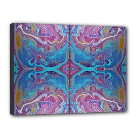 Blue Marbling Patterns Canvas 16  X 12  (stretched) by kaleidomarblingart