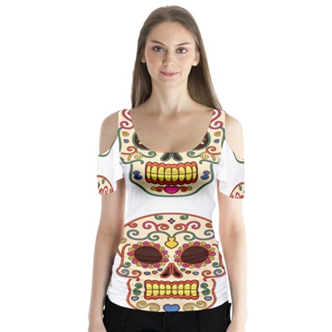 Day Of The Dead Day Of The Dead Butterfly Sleeve Cutout Tee  by GrowBasket