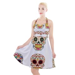 Day Of The Dead Day Of The Dead Halter Party Swing Dress  by GrowBasket