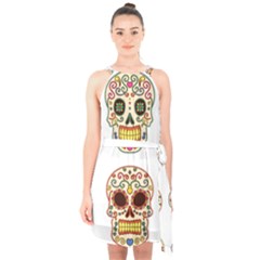 Day Of The Dead Day Of The Dead Halter Collar Waist Tie Chiffon Dress