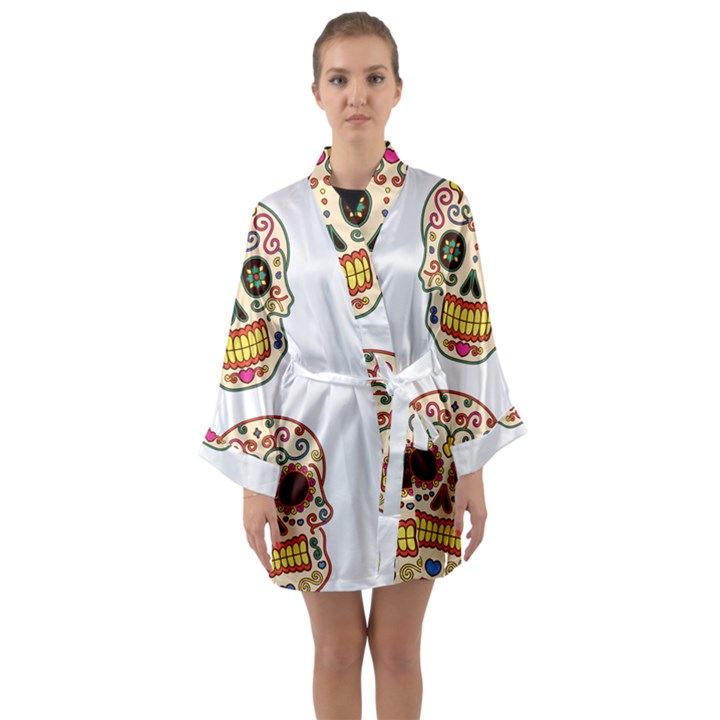 Day Of The Dead Day Of The Dead Long Sleeve Satin Kimono