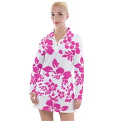 Hibiscus Pattern Pink Women s Long Sleeve Casual Dress by GrowBasket