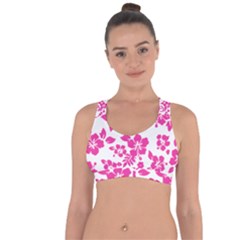 Hibiscus Pattern Pink Cross String Back Sports Bra