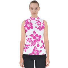 Hibiscus Pattern Pink Mock Neck Shell Top by GrowBasket