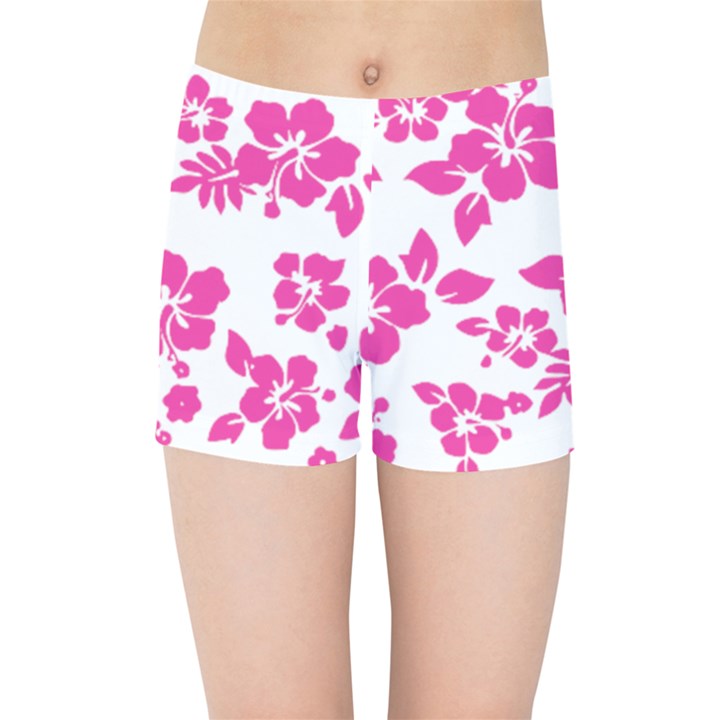 Hibiscus pattern pink Kids  Sports Shorts