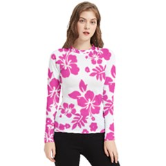 Hibiscus Pattern Pink Women s Long Sleeve Rash Guard by GrowBasket