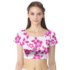 Hibiscus Pattern Pink Short Sleeve Crop Top