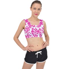 Hibiscus Pattern Pink V-back Sports Bra by GrowBasket