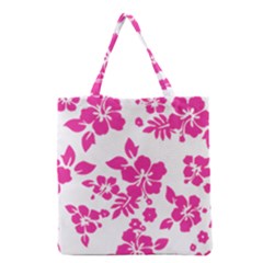 Hibiscus Pattern Pink Grocery Tote Bag by GrowBasket